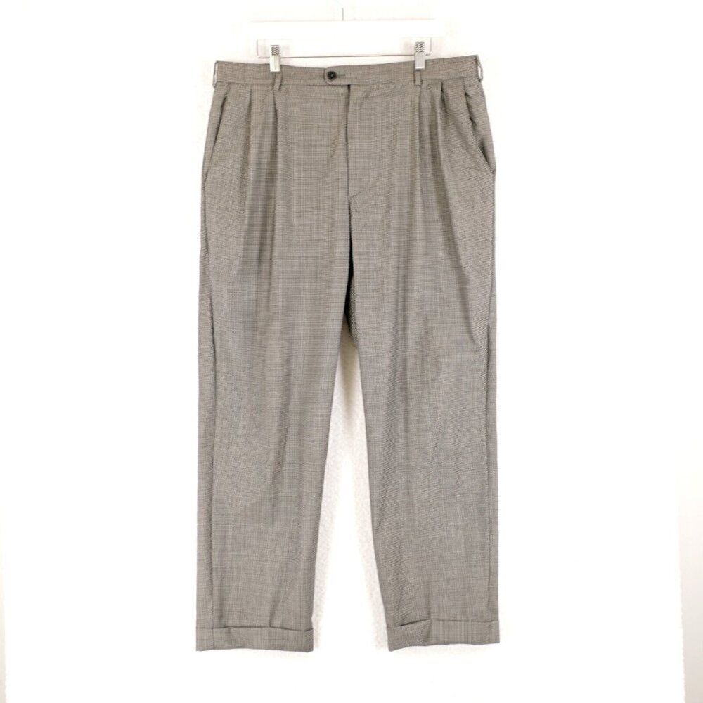 DAMAGED Zanella Nordstrom Bennett Wool Star Check Gray Dress Pants 36/29 Black W